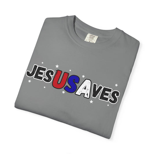 JesUSAves Patriotic Christian T-Shirt — Jesus Saves Red White Blue Tee