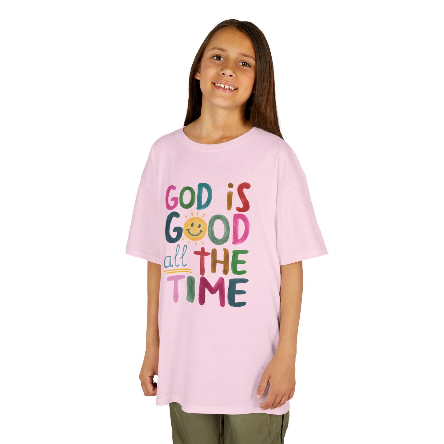 Kids Tee — "God is Good All the Time" Colorful Christian Faith Shirt