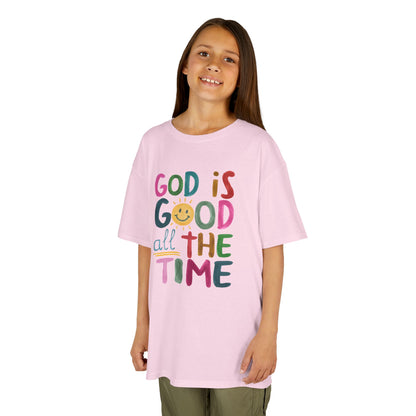 Kids Tee — "God is Good All the Time" Colorful Christian Faith Shirt
