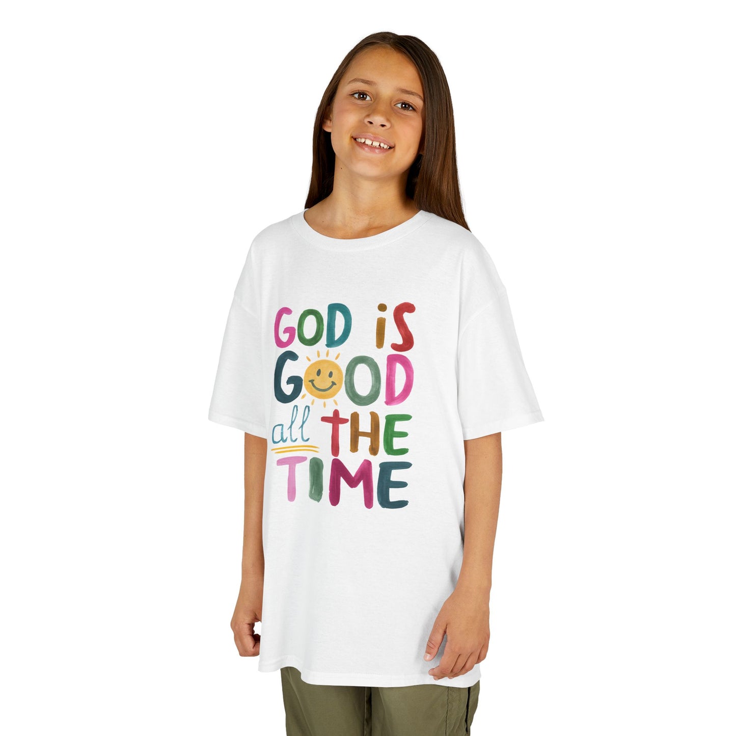 Kids Tee — "God is Good All the Time" Colorful Christian Faith Shirt