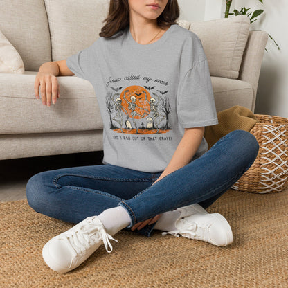 Jesus Called My Name Halloween T-Shirt — Faith & Spooky Skeleton Graphic Tee