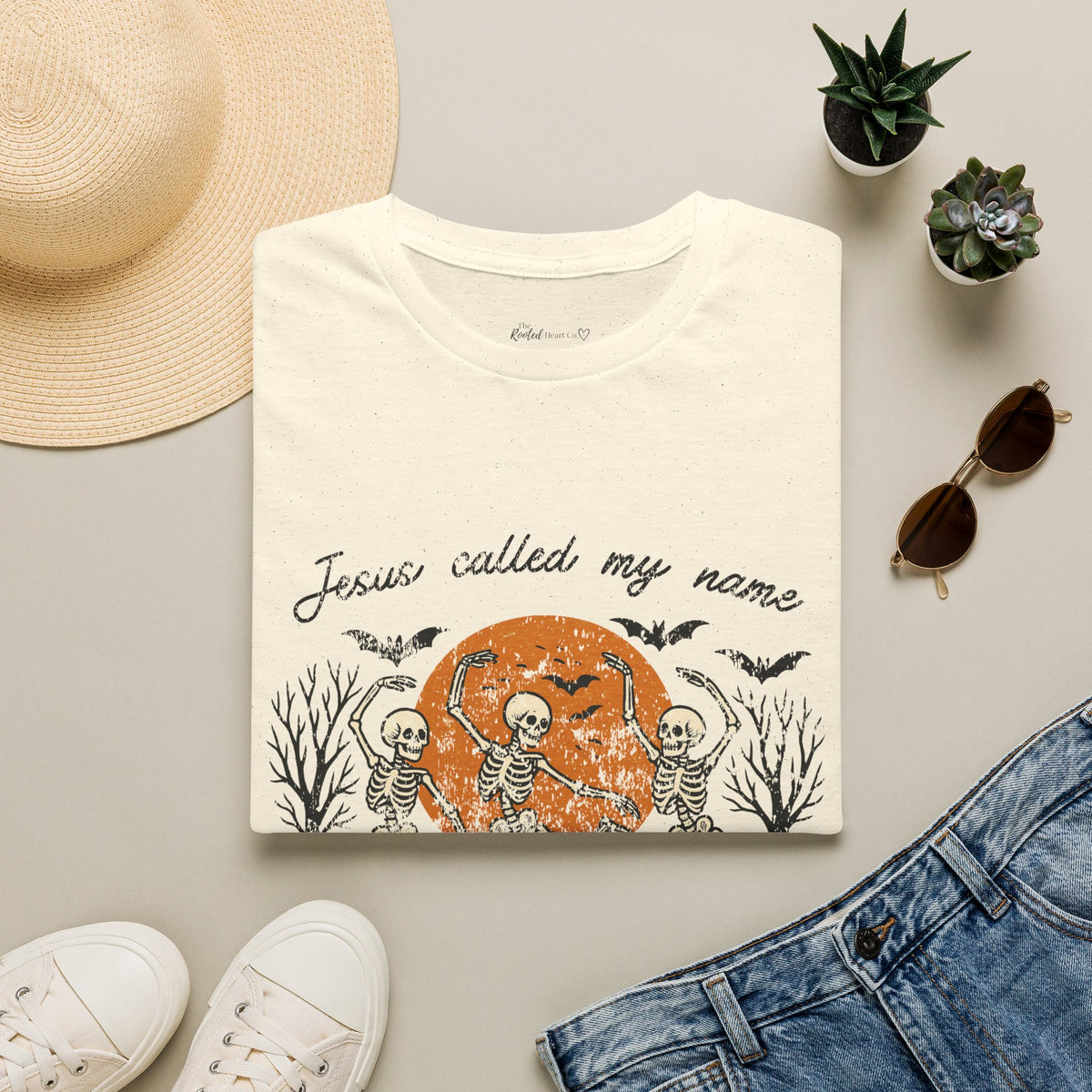 Jesus Called My Name Halloween T-Shirt — Faith & Spooky Skeleton Graphic Tee