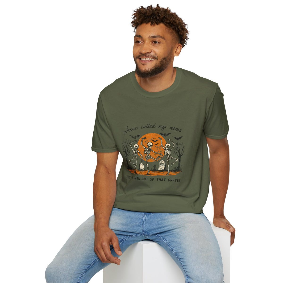 Jesus Called My Name Halloween T-Shirt — Faith & Spooky Skeleton Graphic Tee