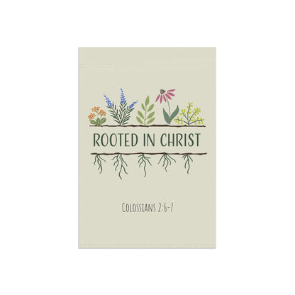 Rooted in Christ Garden Flag — Christian Outdoor Banner (Colossians 2:6-7)