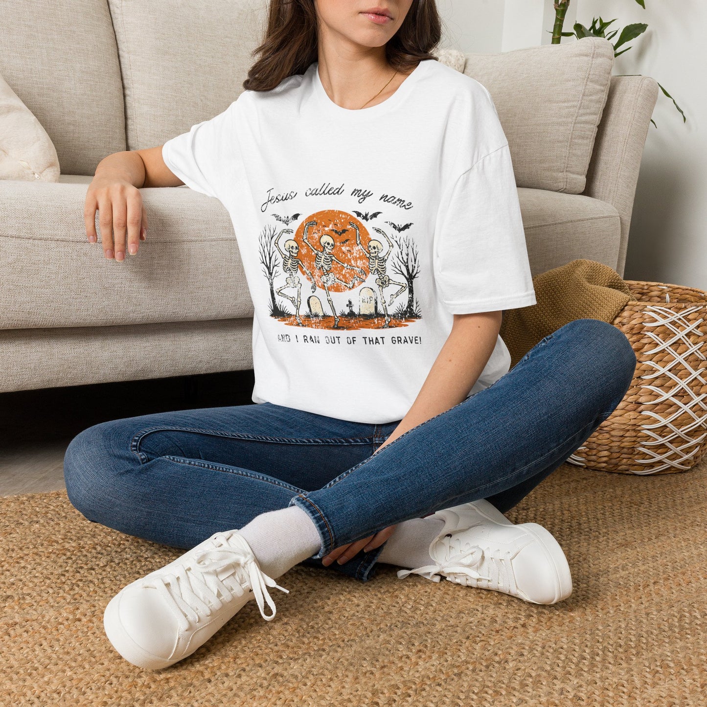 Jesus Called My Name Halloween T-Shirt — Faith & Spooky Skeleton Graphic Tee