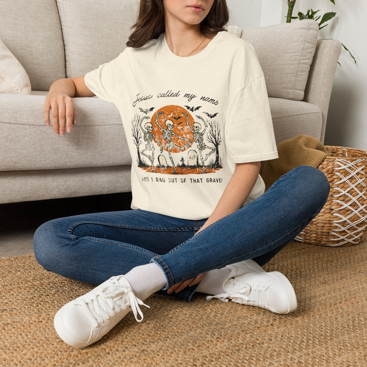 Jesus Called My Name Halloween T-Shirt — Faith & Spooky Skeleton Graphic Tee