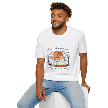 Jesus Called My Name Halloween T-Shirt — Faith & Spooky Skeleton Graphic Tee