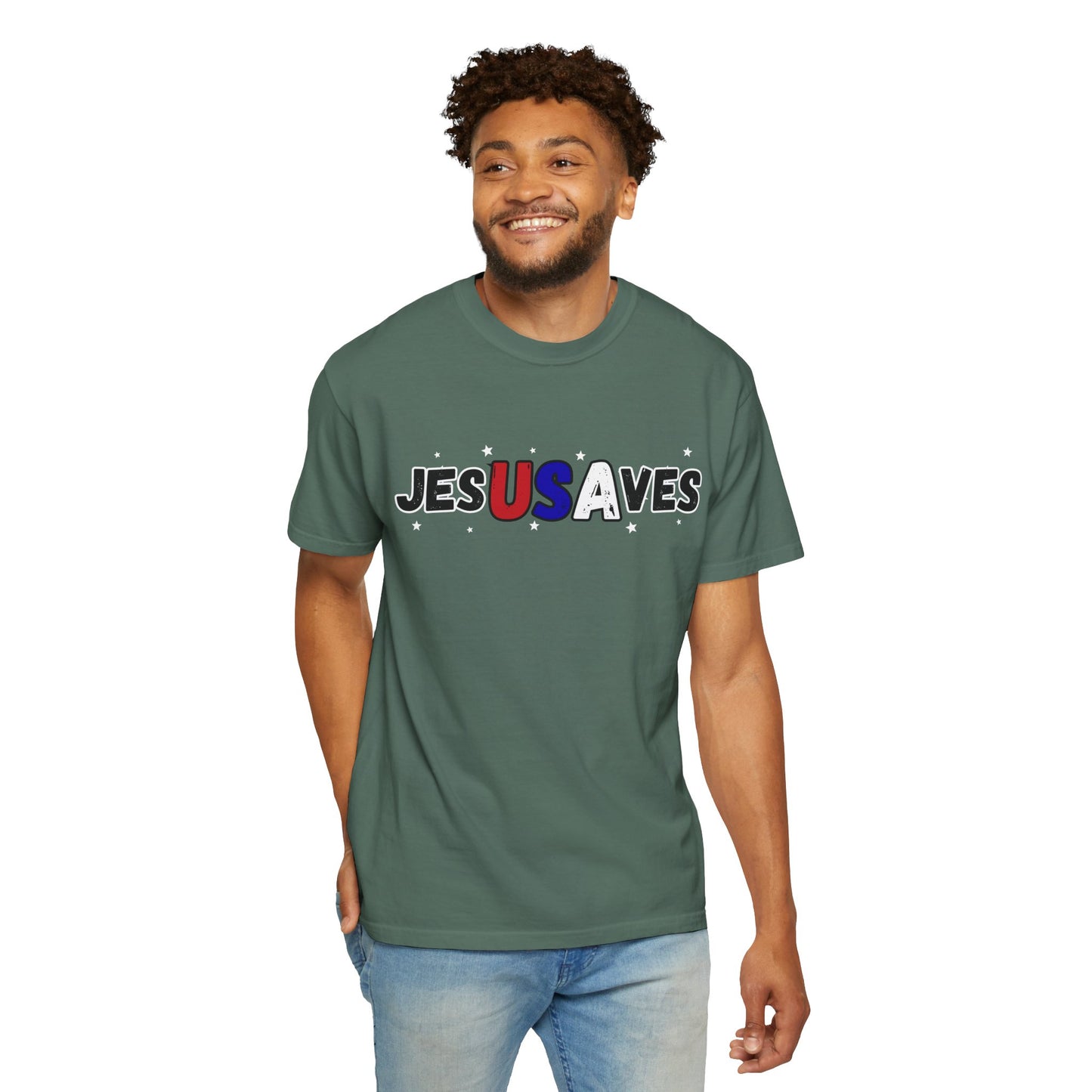 JesUSAves Patriotic Christian T-Shirt — Jesus Saves Red White Blue Tee