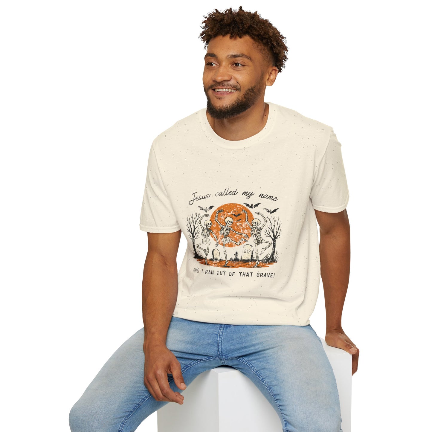 Jesus Called My Name Halloween T-Shirt — Faith & Spooky Skeleton Graphic Tee