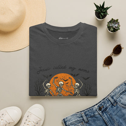 Jesus Called My Name Halloween T-Shirt — Faith & Spooky Skeleton Graphic Tee