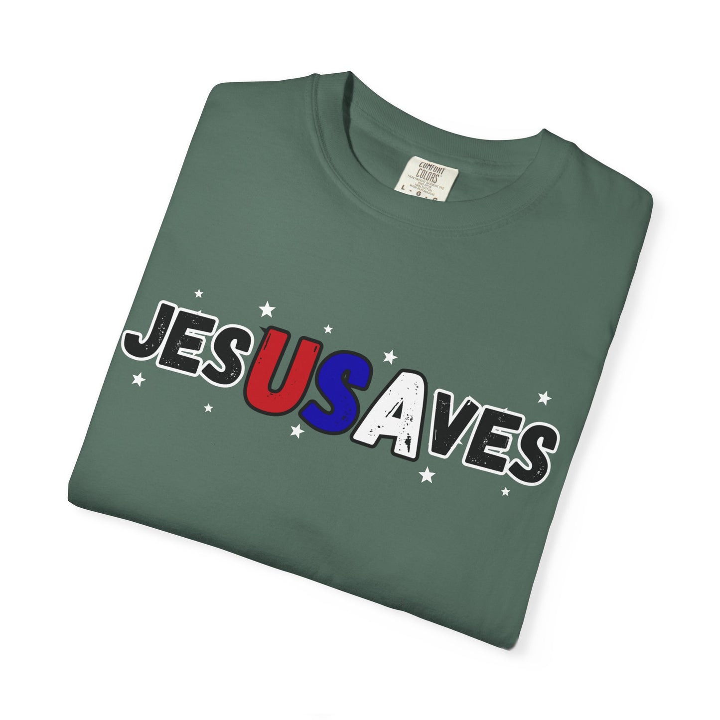 JesUSAves Patriotic Christian T-Shirt — Jesus Saves Red White Blue Tee