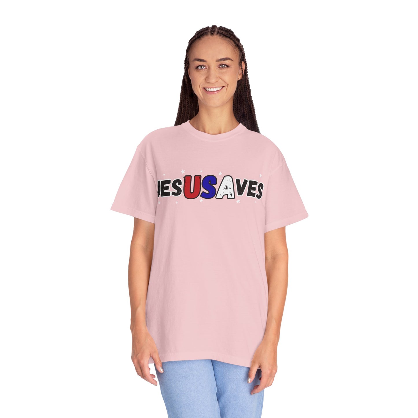JesUSAves Patriotic Christian T-Shirt — Jesus Saves Red White Blue Tee