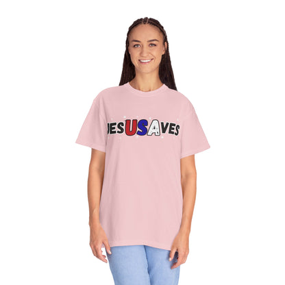 JesUSAves Patriotic Christian T-Shirt — Jesus Saves Red White Blue Tee