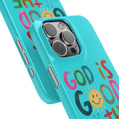 Slim Phone Case — "God Is Good All the Time" Teal Christian Inspirational Phone Cover
