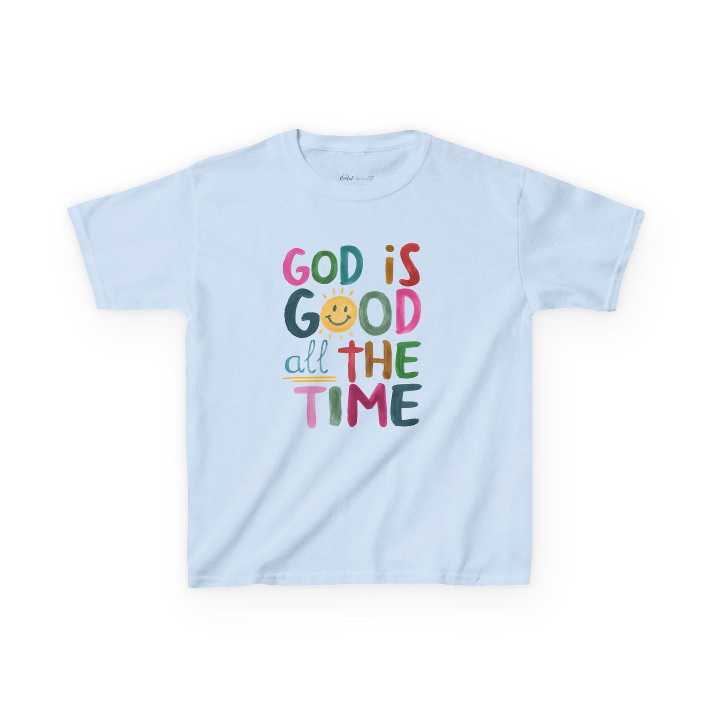 Kids Tee — "God is Good All the Time" Colorful Christian Faith Shirt