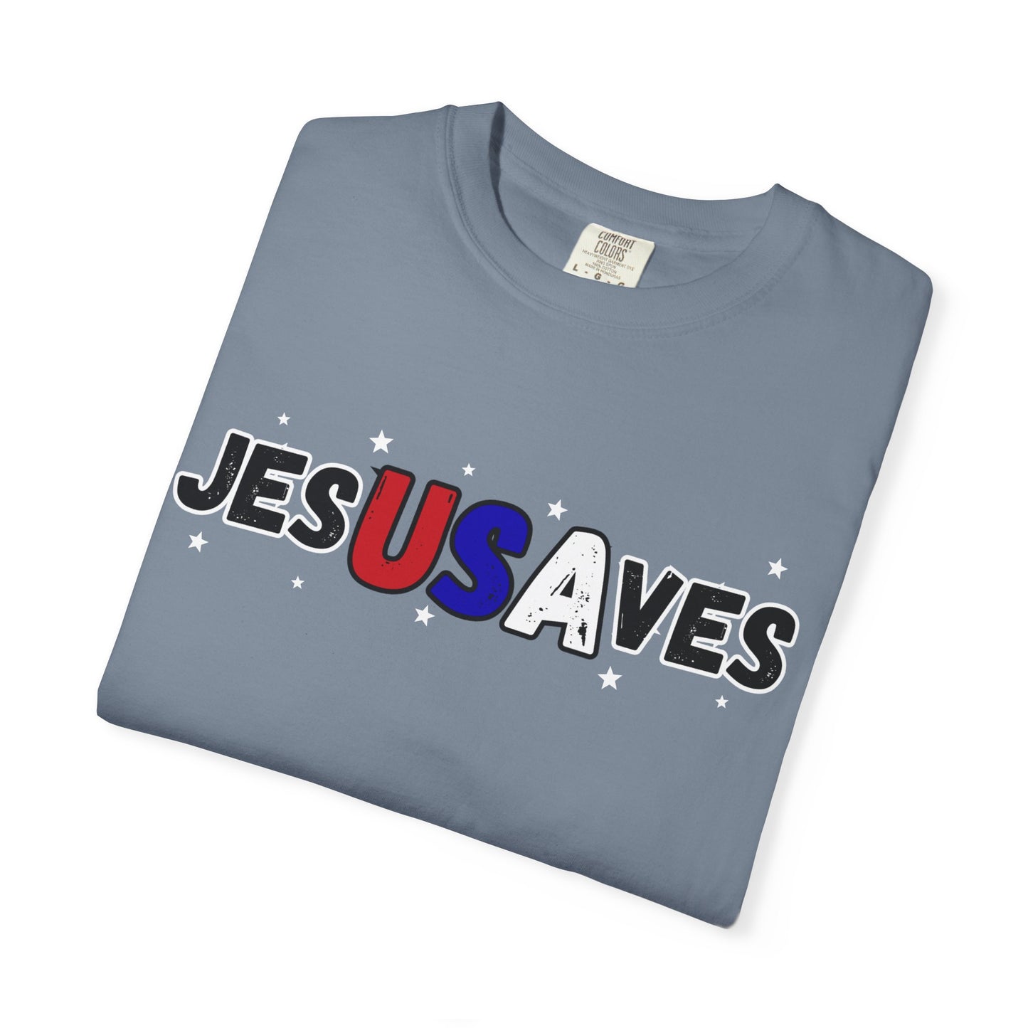 JesUSAves Patriotic Christian T-Shirt — Jesus Saves Red White Blue Tee