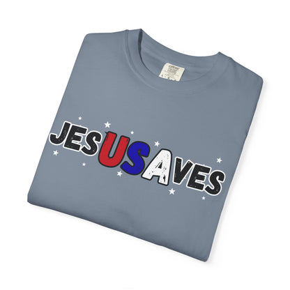 JesUSAves Patriotic Christian T-Shirt — Jesus Saves Red White Blue Tee