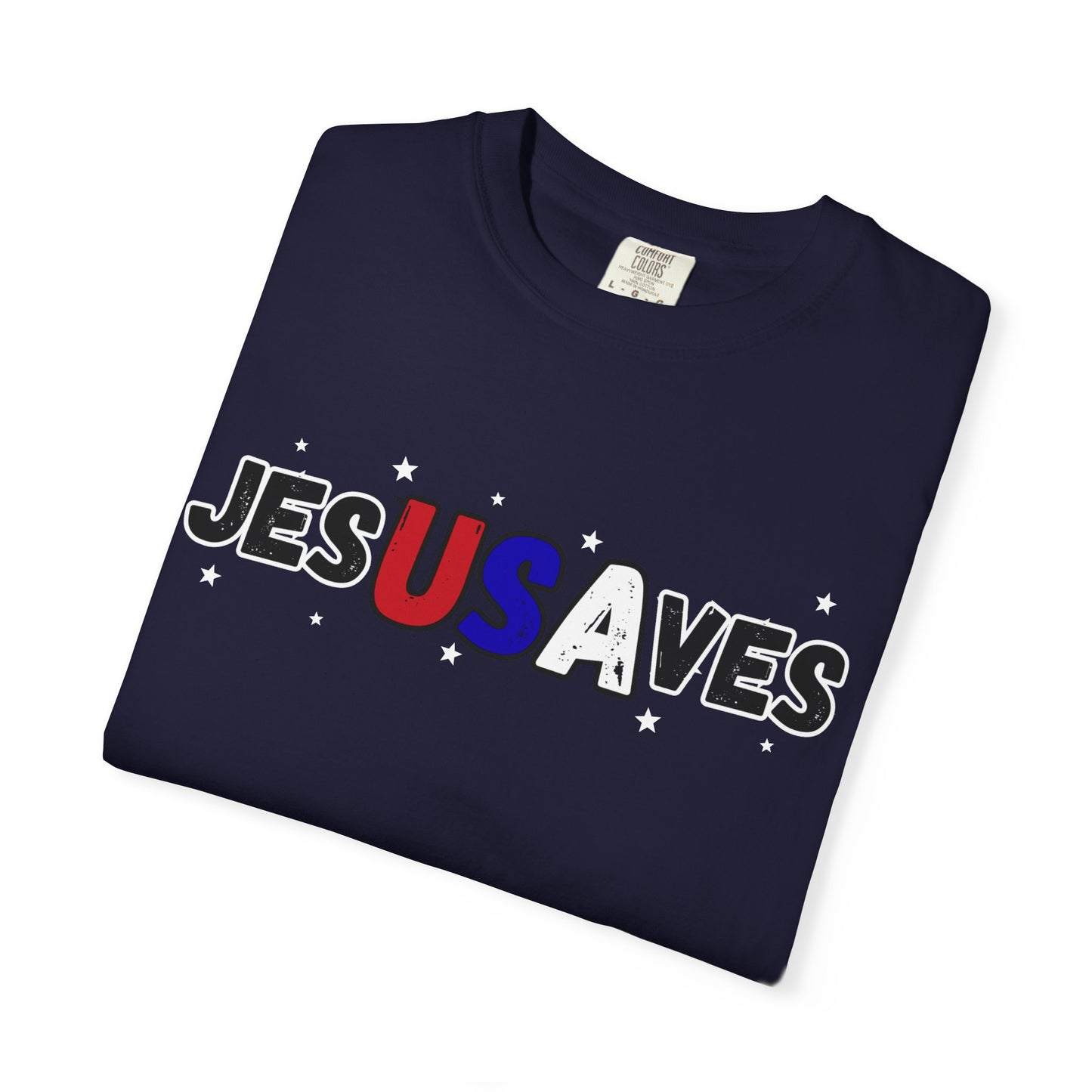JesUSAves Patriotic Christian T-Shirt — Jesus Saves Red White Blue Tee