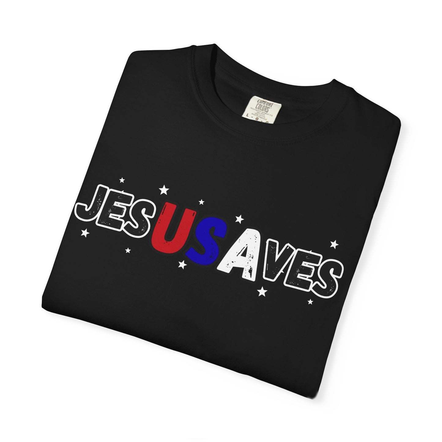 JesUSAves Patriotic Christian T-Shirt — Jesus Saves Red White Blue Tee