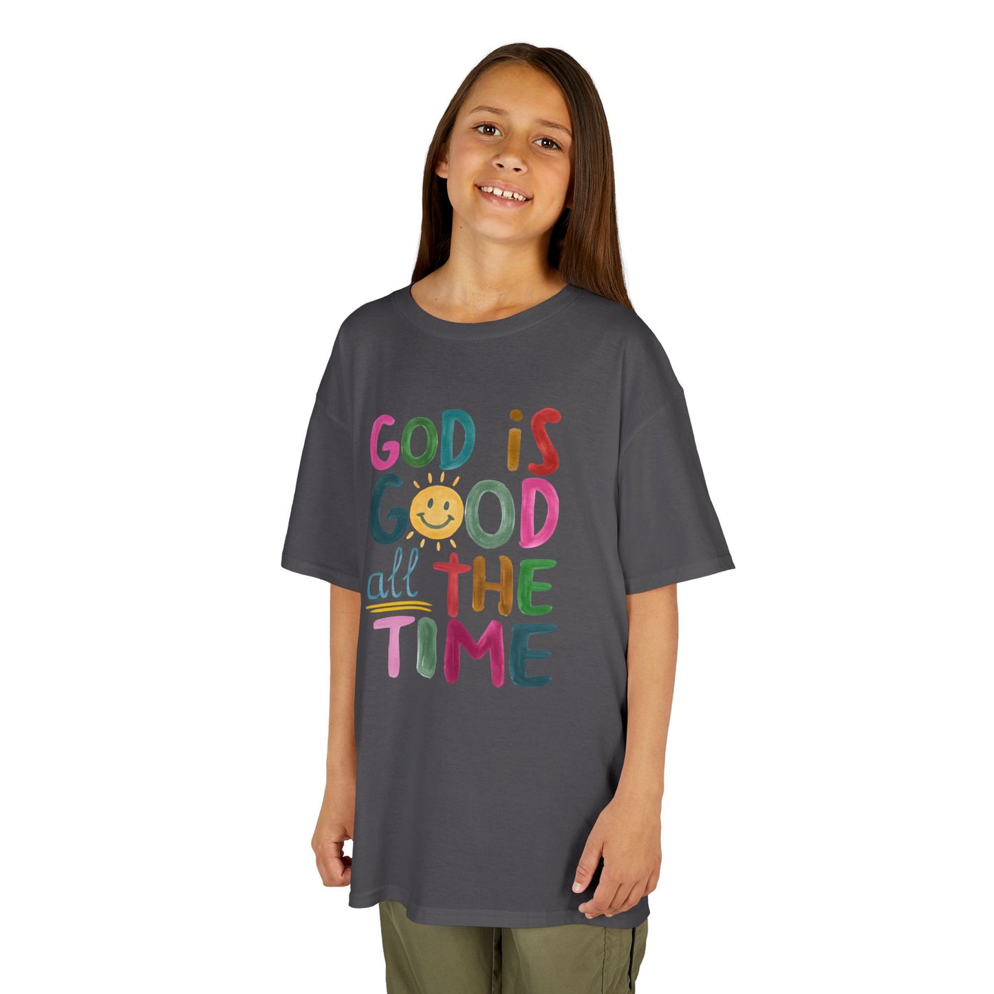 Kids Tee — "God is Good All the Time" Colorful Christian Faith Shirt