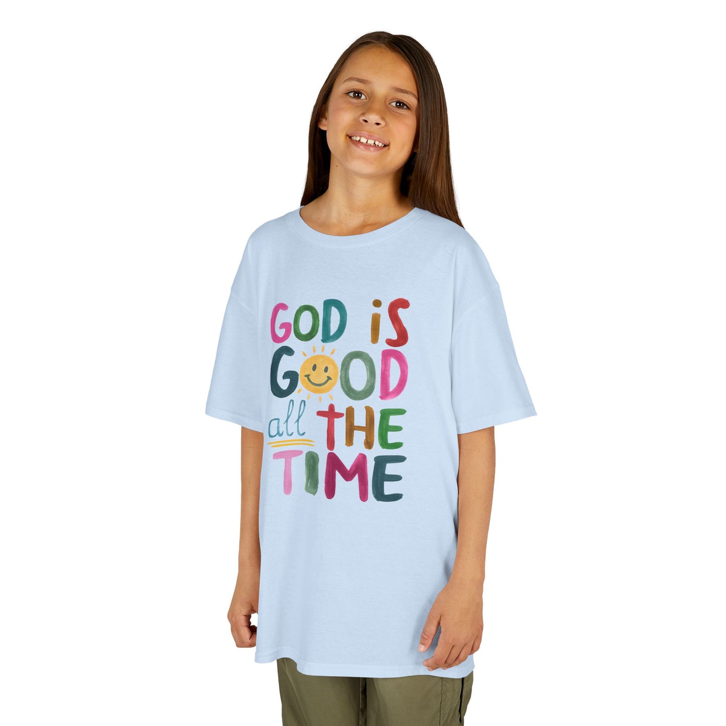 Kids Tee — "God is Good All the Time" Colorful Christian Faith Shirt