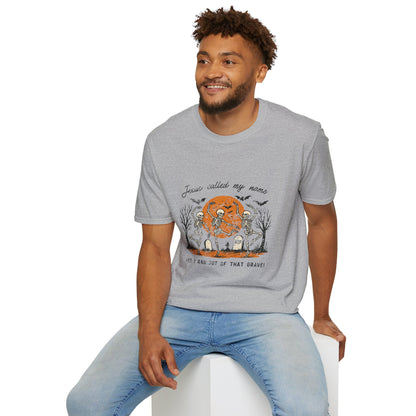Jesus Called My Name Halloween T-Shirt — Faith & Spooky Skeleton Graphic Tee