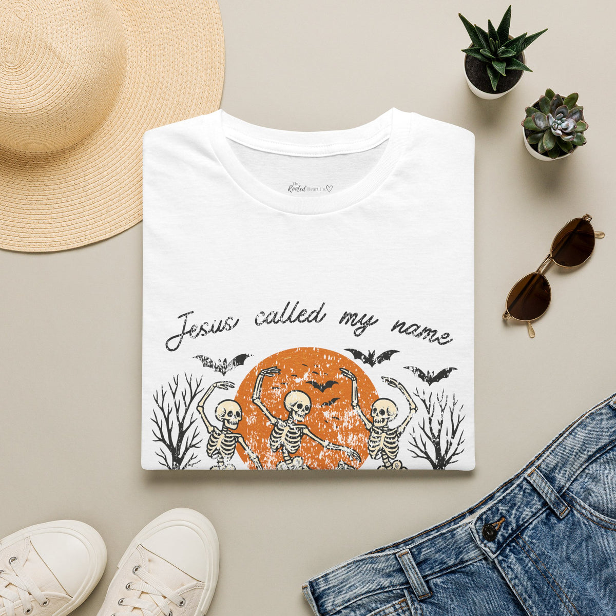 Jesus Called My Name Halloween T-Shirt — Faith & Spooky Skeleton Graphic Tee