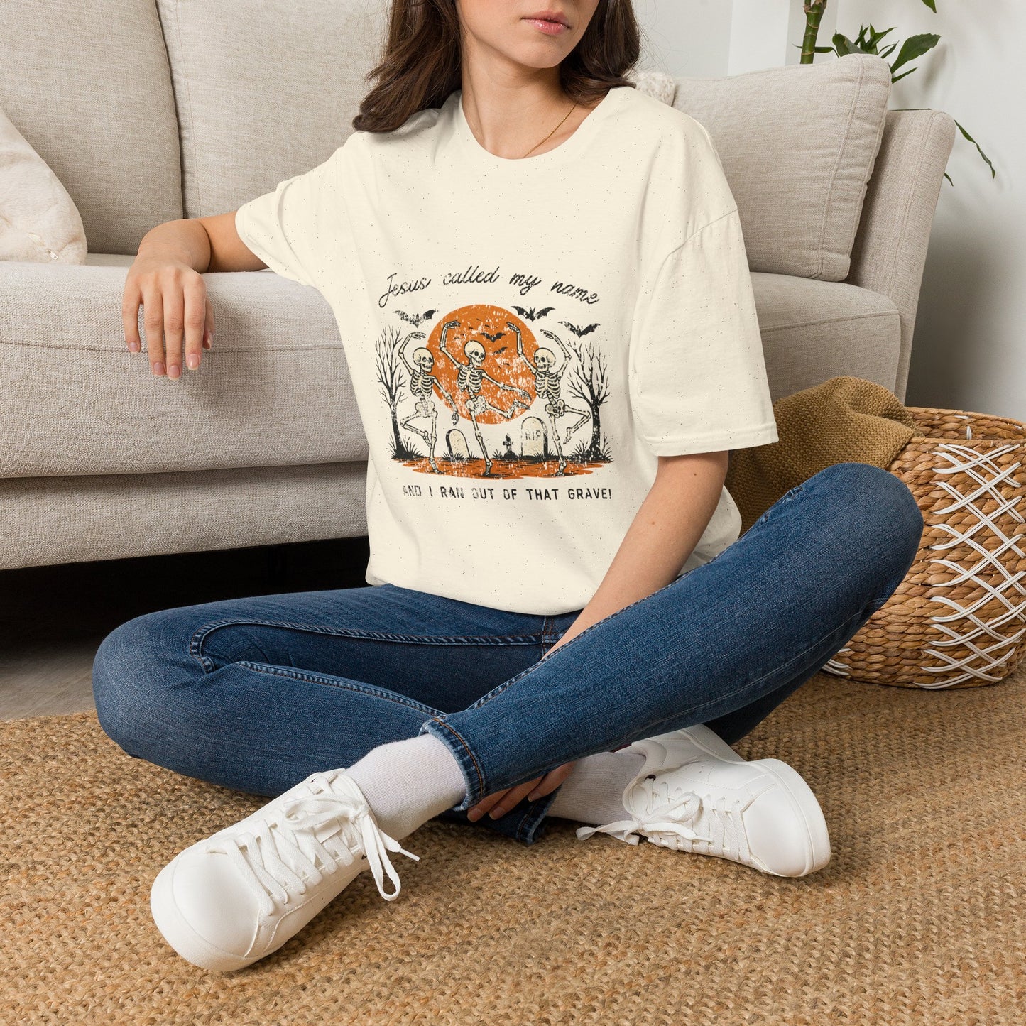 Jesus Called My Name Halloween T-Shirt — Faith & Spooky Skeleton Graphic Tee