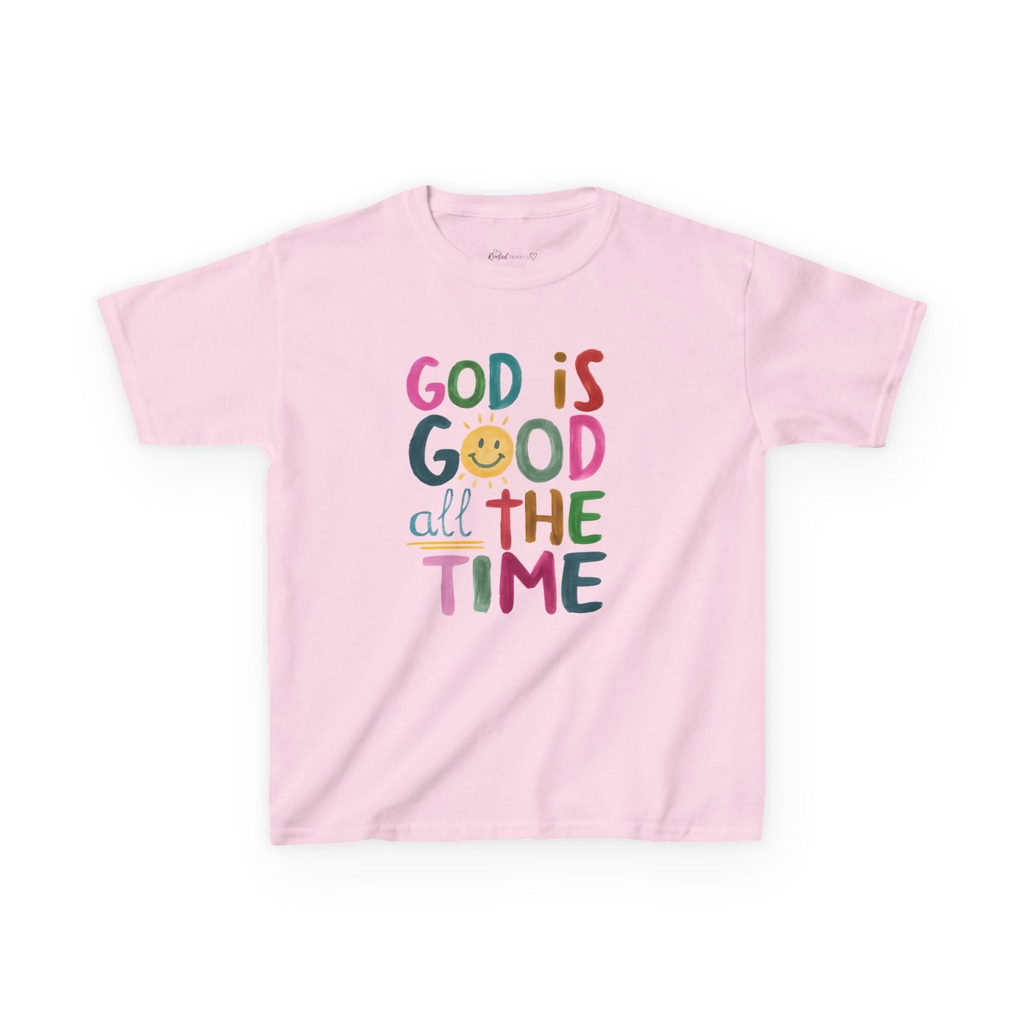 Kids Tee — "God is Good All the Time" Colorful Christian Faith Shirt