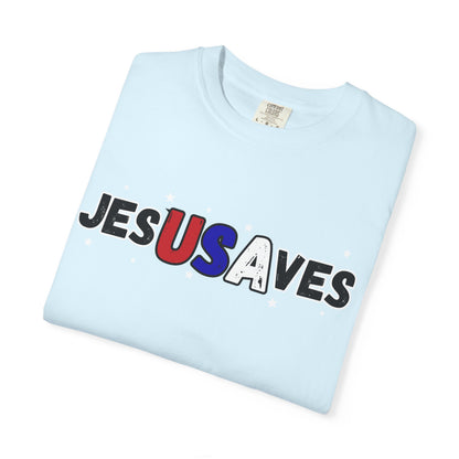 JesUSAves Patriotic Christian T-Shirt — Jesus Saves Red White Blue Tee