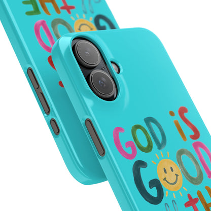 Slim Phone Case — "God Is Good All the Time" Teal Christian Inspirational Phone Cover